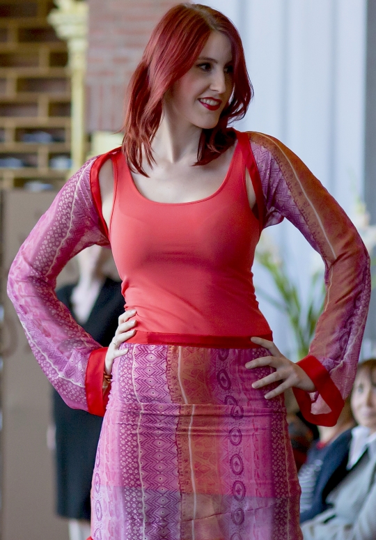 Chiffon 2 Teiler Rock + Bolero   pink-rot   Größe 38/40